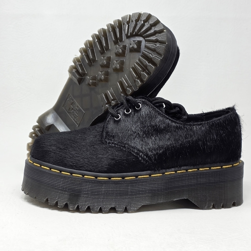 Dr. Martens 1461 Quad Women's Size 6 Oxford Platform Shoes Laceup Black Hair New